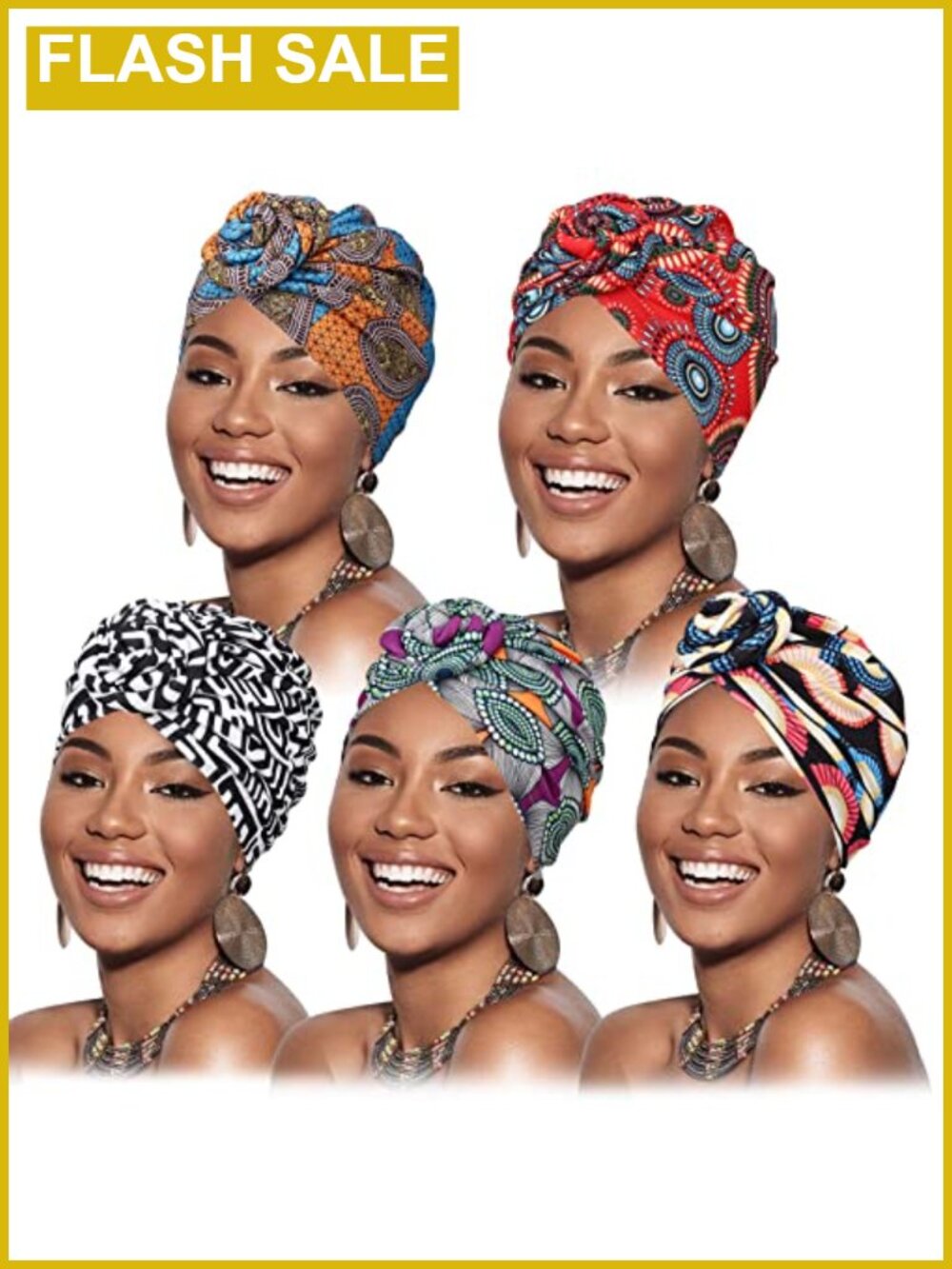 5 Pack Knotted Headwraps Pre-Tied Turban Beanie Hair Covers Soft Cotton Spandex